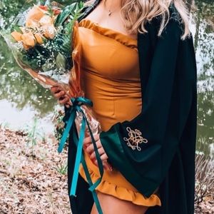 Yellow-Gold Strapless Bodycon Mini Dress with Ruffles